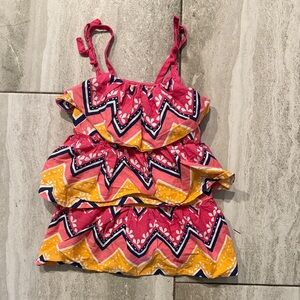 Girls Pink & Yellow Chevron Ruffle Dress